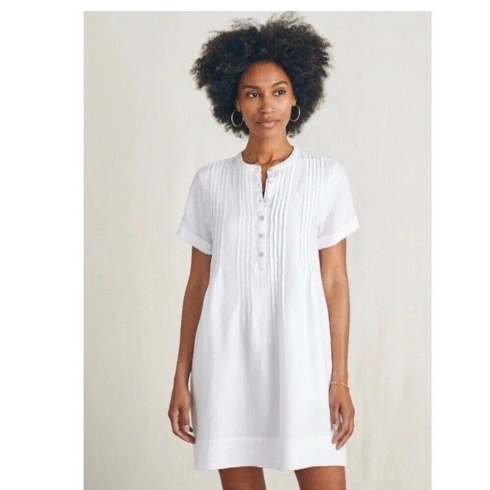 Faherty Gemina 100% Linen Dress White Womens Large Coastal Beach Resort Pockets